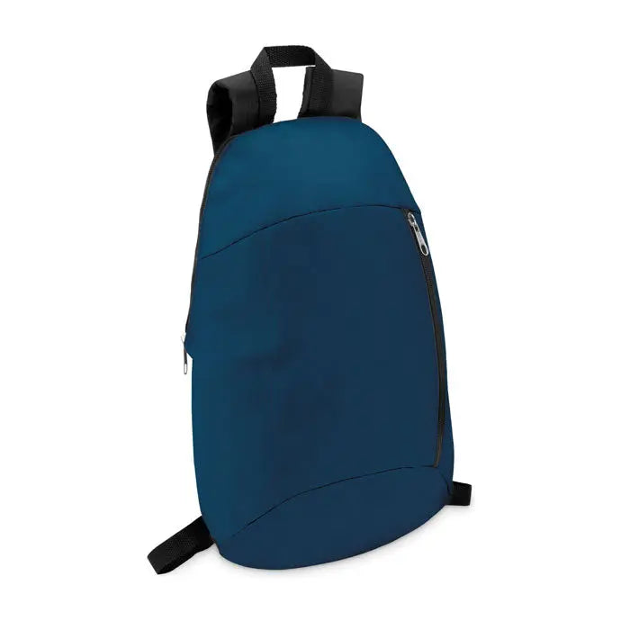 Rucsac cu buzunar frontal, albastru închis, curele negre și design minimalist, ideal pentru uz urban