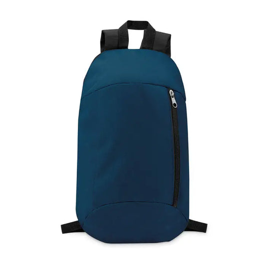 Rucsac cu buzunar frontal navy blue cu bretele negre si un singur buzunar cu fermoar pentru utilizare zilnica