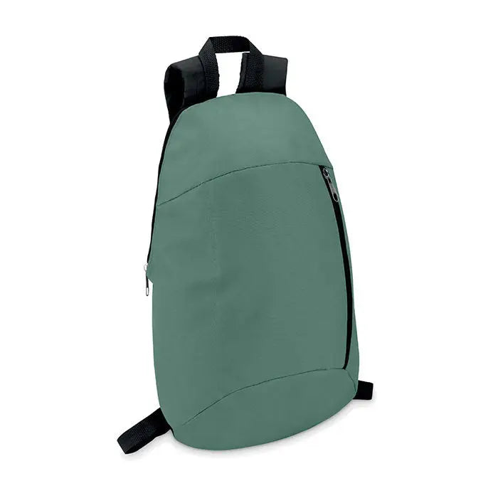 Rucsac cu buzunar frontal din nylon olive verde cu bretele si fermoare negre, design elegant si practic