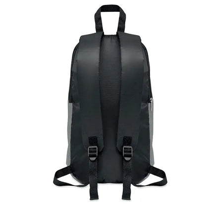 Rucsac cu buzunar frontal din nylon negru si gri, cu bretele reglabile si maner superior