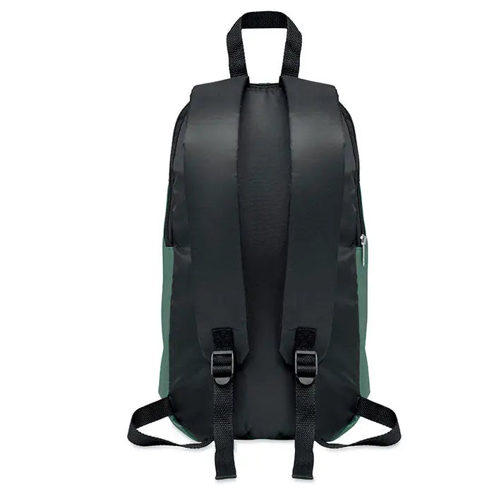 Rucsac cu buzunar frontal din nylon negru si teal cu bretele reglabile si maner superior