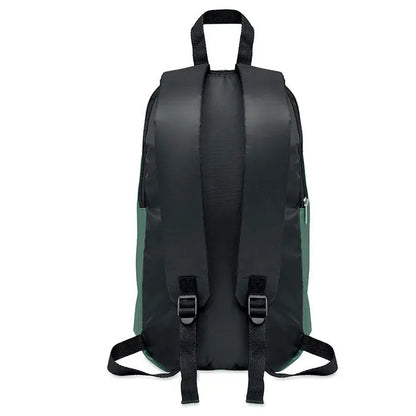 Rucsac cu buzunar frontal din nylon negru si teal cu bretele reglabile si maner superior
