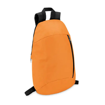 Rucsac cu buzunar frontal din nylon portocaliu aprins cu barete si fermoare negre