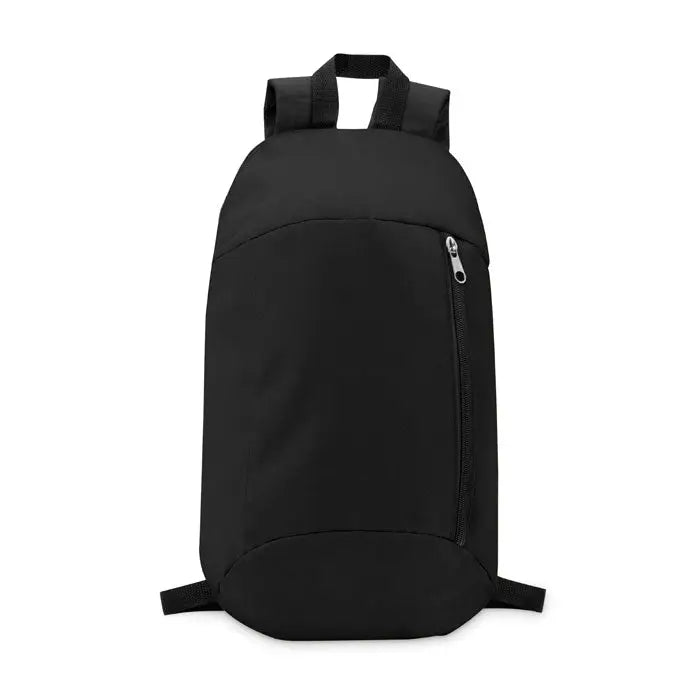 Rucsac negru din nylon cu buzunar frontal cu fermoar si bretele reglabile pentru umar