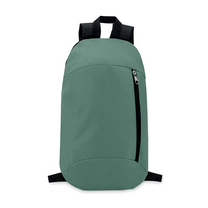 Rucsac cu buzunar frontal verde minimalist cu bretele negre si fermoar vertical pe fata