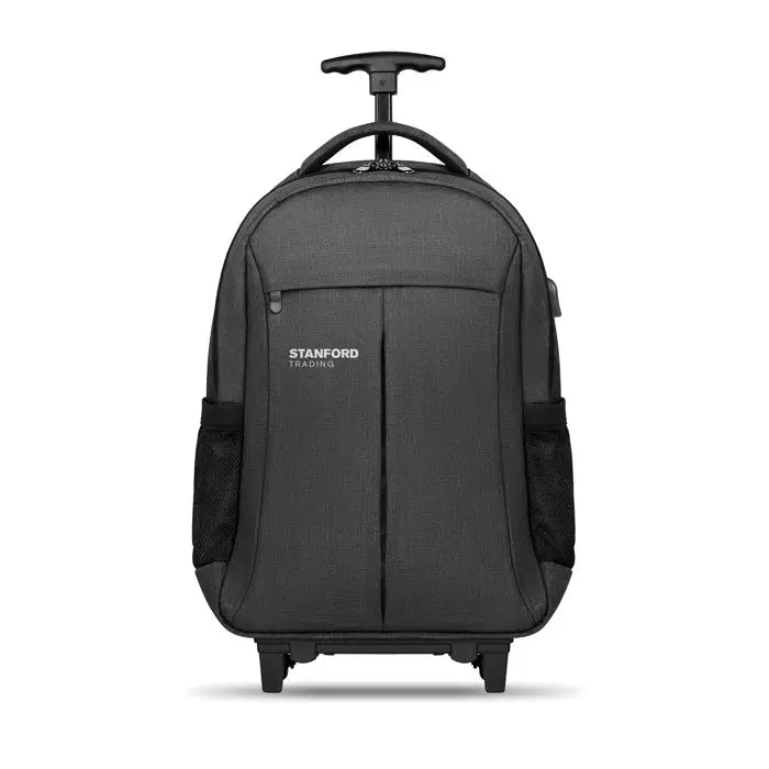 Rucsac cu carucior stanford negru cu material texturat 360d si buzunare laterale din plasa