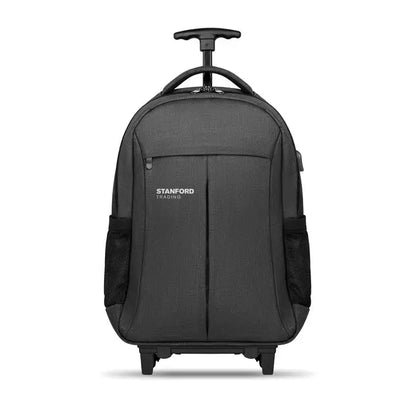 Rucsac cu carucior stanford negru cu material texturat 360d si buzunare laterale din plasa