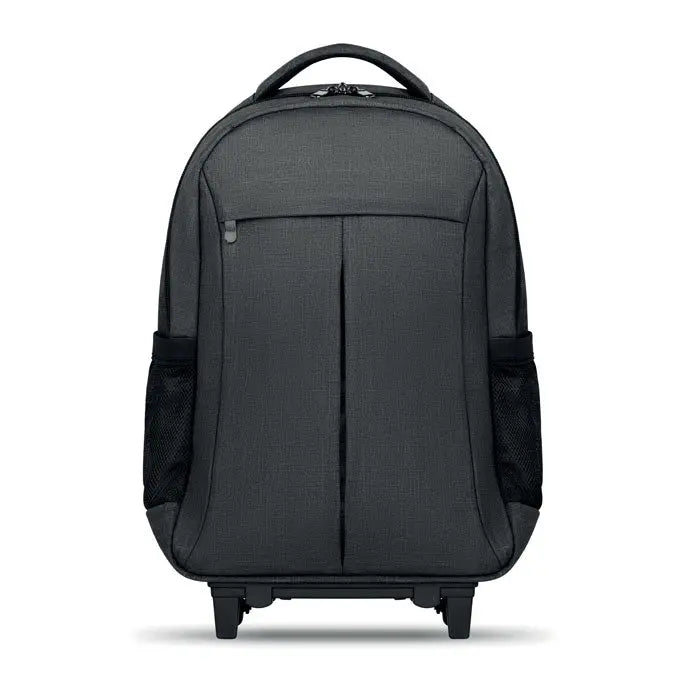 Rucsac cu carucior din material 360d negru texturat cu buzunare laterale din plasa si maner superior