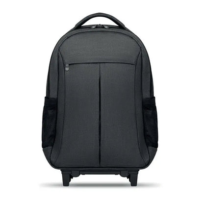 Rucsac cu carucior din material 360d negru texturat cu buzunare laterale din plasa si maner superior