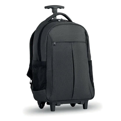 Rucsac cu carucior din material 360d negru texturat cu maner integrat si roti duble pentru transport facil