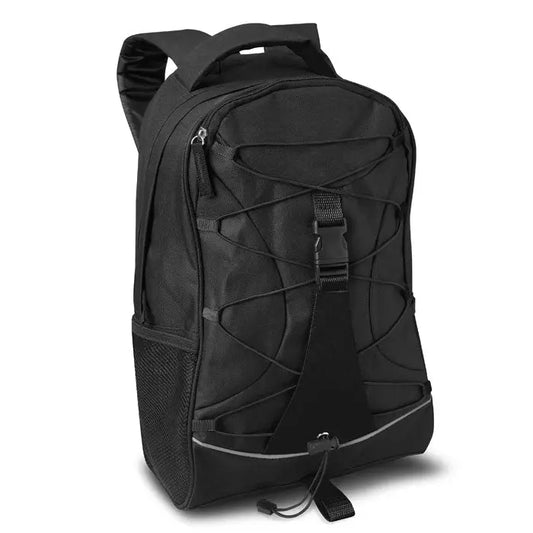 Rucsac de aventura negru din nylon cu bretele intarite si compartiment frontal cu fermoar