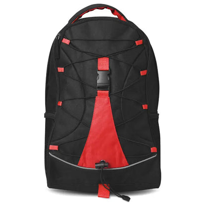 Rucsac de aventura negru si rosu cu design plasa, bretele intarite si accente reflectorizante
