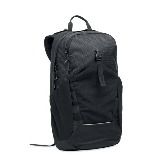 Rucsac de drumetie 18l negru din nailon texturat cu benzi reflectorizante subtile si bretele reglabile