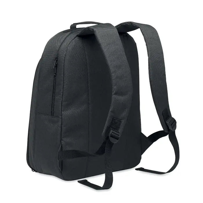 Rucsac de racire 300d rpet negru din material texturat cu bretele reglabile si buzunar lateral cu fermoar