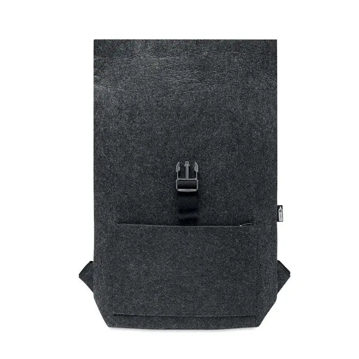 Rucsac din fetru rpet gri închis cu design minimalist și închidere neagră cu cataramă