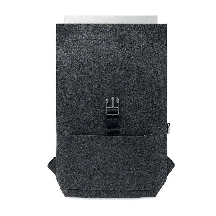 Rucsac din fetru rpet gri inchis cu design minimalist si catarama neagra pentru laptop