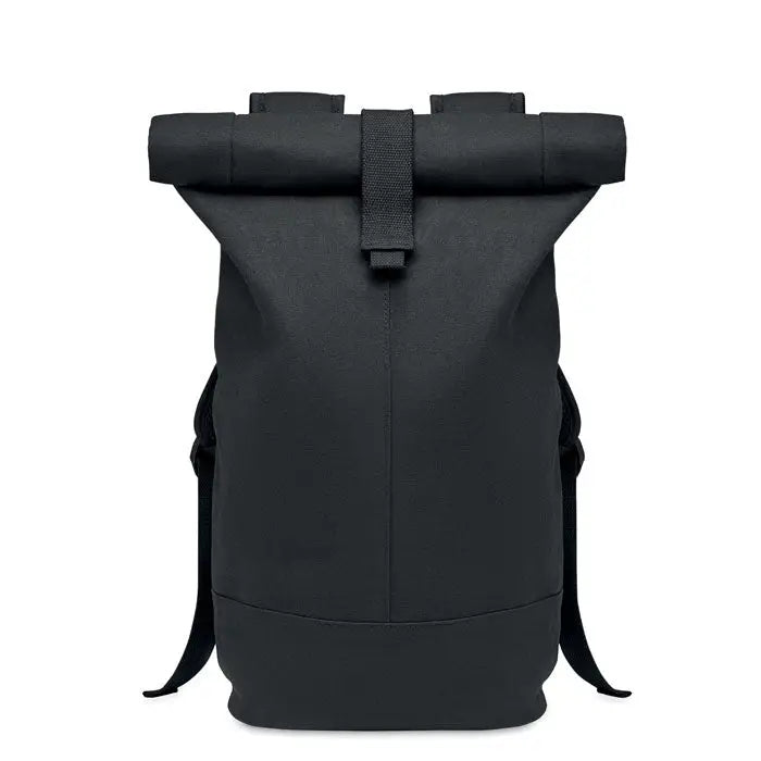 Rucsac din panza spalata negru cu design minimalist si bretele ajustabile pentru umar