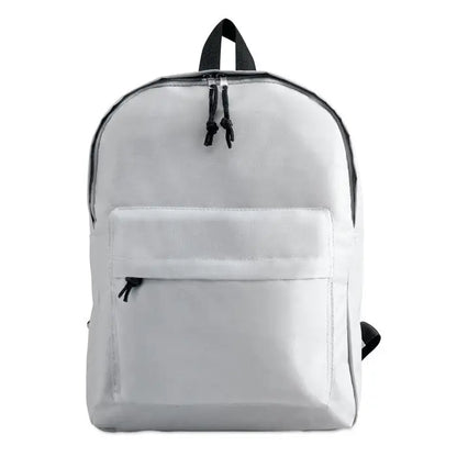 Rucsac din poliester 600d alb cu fermoare negre si detalii contrastante, ideal pentru uz zilnic