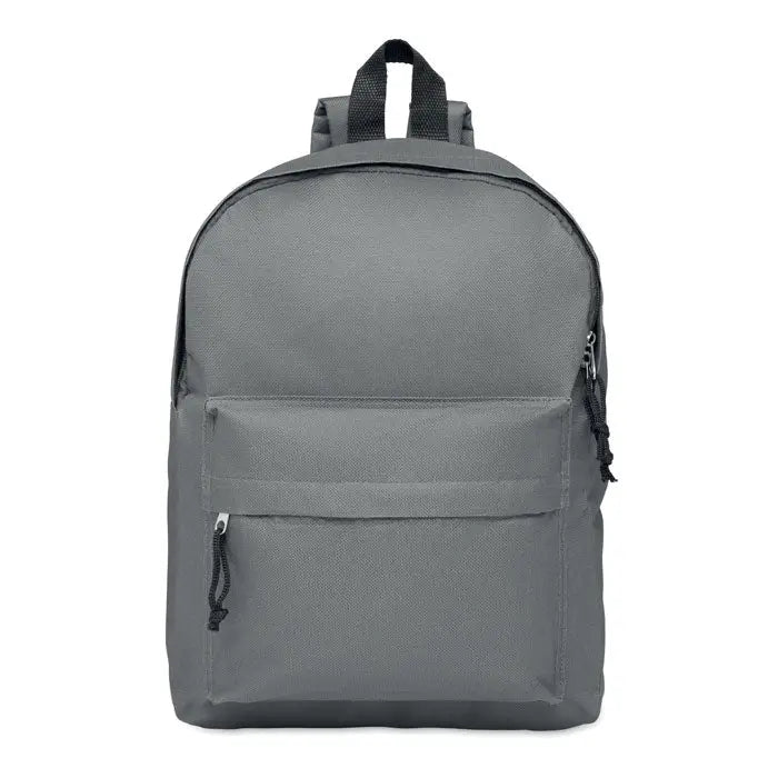 Rucsac din poliester 600d gri cu fermoare negre si buzunar frontal din panza rezistenta