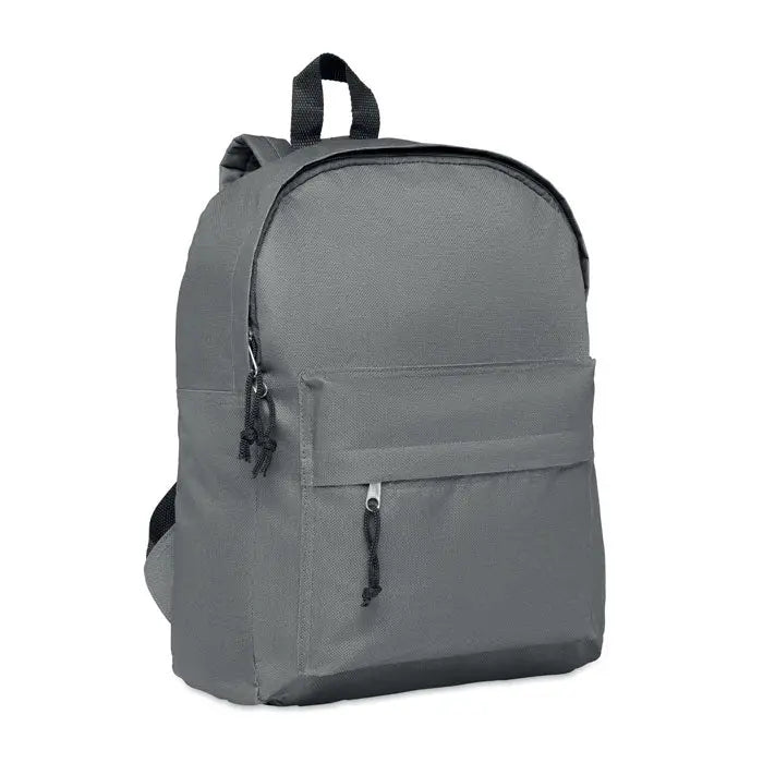 Rucsac din poliester 600d gri cu fermoare negre si buzunar frontal din panza