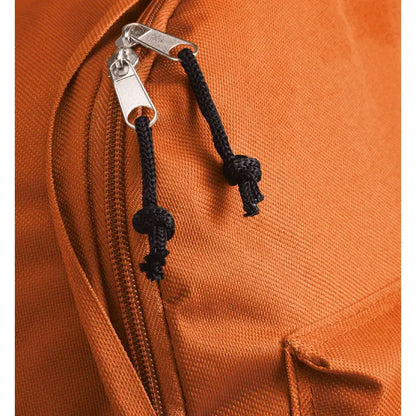 Rucsac din poliester 600d portocaliu cu fermoare argintii si snururi negre impletite la fermoar