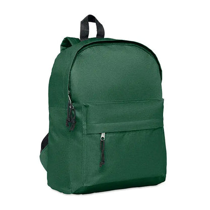 Rucsac din poliester 600d verde închis cu fermoare negre și mâner superior din pânză