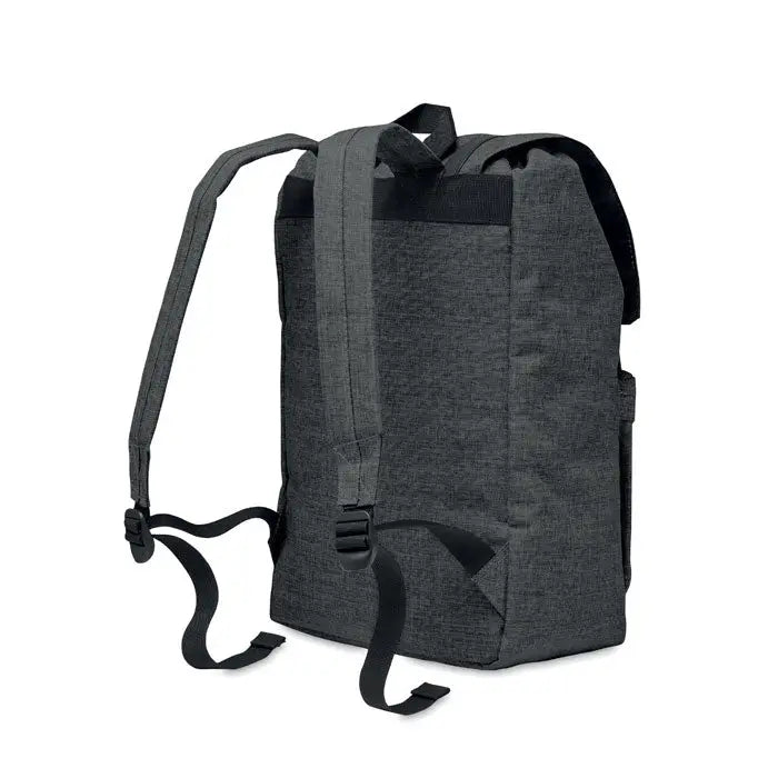 Rucsac din poliester 600d culoare gri inchis cu bretele negre si detalii cu catarame