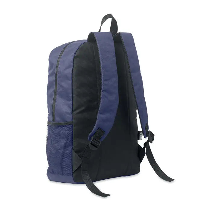 Rucsac din poliester 600d rpet navy albastru si negru cu buzunare laterale din plasa si bretele reglabile