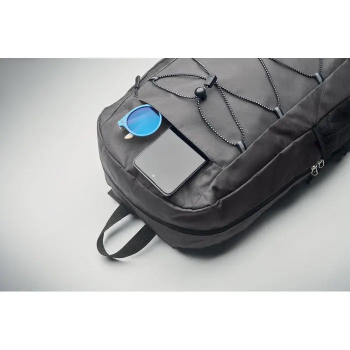 Rucsac din poliester 600d rpet culoare gri inchis cu fermoare negre si curele reglabile din nylon