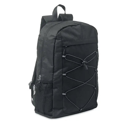 Rucsac din poliester 600d rpet negru cu cusaturi gri si bretele reglabile vazut din spate