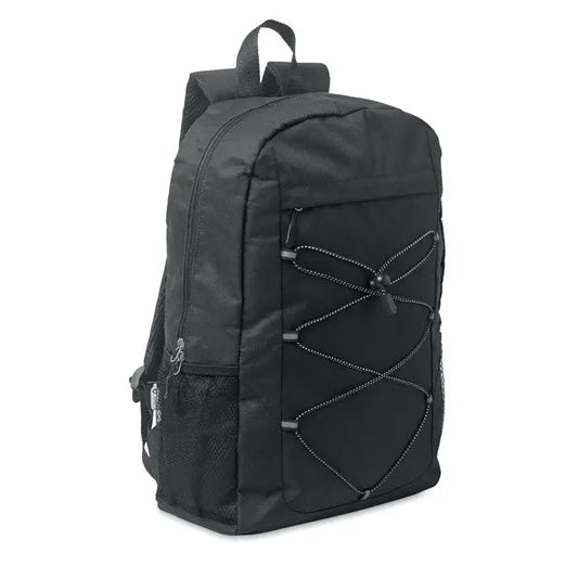 Rucsac din poliester 600d rpet negru cu cusaturi gri si bretele reglabile vazut din spate