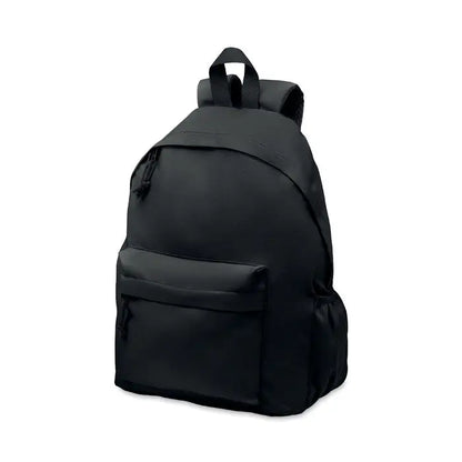Rucsac din poliester 600d rpet negru cu buzunar frontal si buzunare laterale din plasa