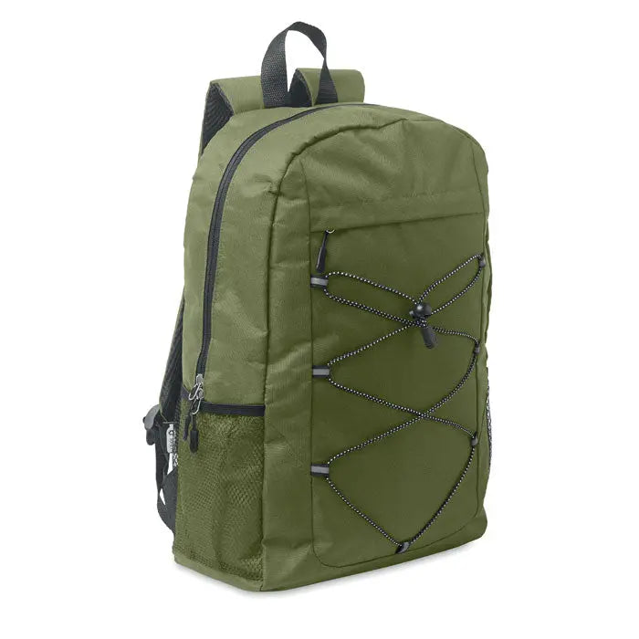 Rucsac din poliester 600d rpet olive green cu fermoare negre, buzunar lateral plasa si bretele reglabile