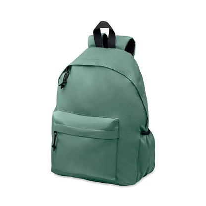 Rucsac din poliester 600D RPET verde salvie cu fermoare si bretele negre din canvas