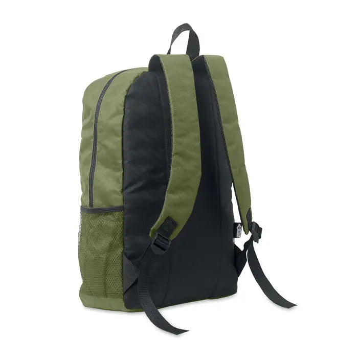 Rucsac din poliester 600d rpet olive green si negru cu buzunar lateral din plasa din panza