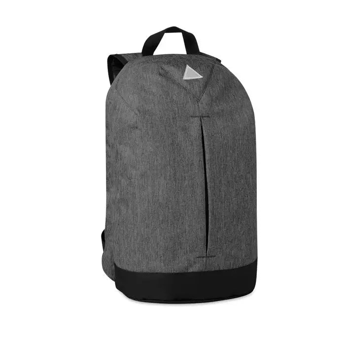 Rucsac gri melanj cu baza si garnituri negre din 600d cu logo triunghiular subtil pe fata