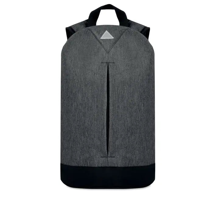 Rucsac gri din material texturat 600d cu margini negre si sigla triunghiulara argintie