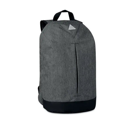 Rucsac în 600d gri texturat cu bază și bretele negre și logo triunghiular subtil pe față
