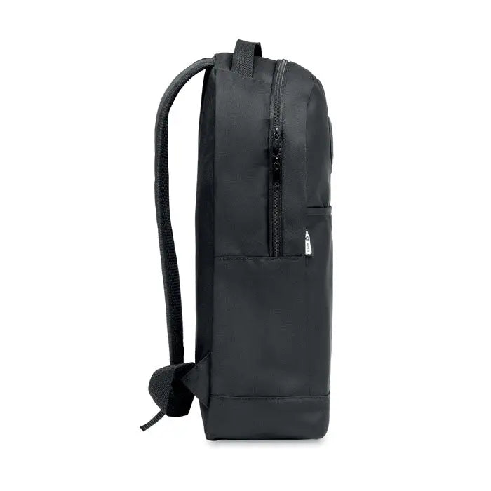 Rucsac negru din nylon cu design minimalist si detalii subtile la fermoar in rpET si COB light