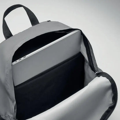Rucsac înalt reflectorizant 190T gri cu tiv negru și compartiment pentru laptop din material 190T