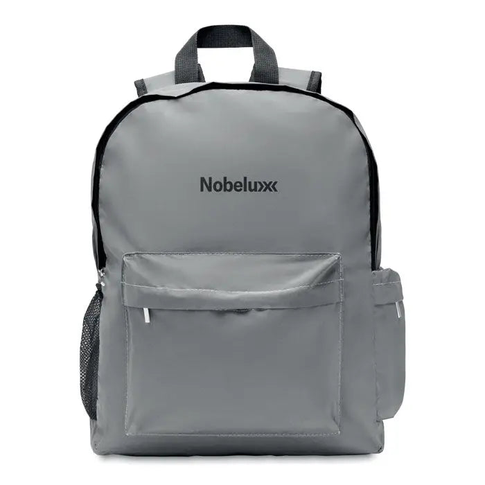 Rucsac inalt reflectorizant 190t gri nobeluxx cu finisaje negre si buzunare laterale din plasa