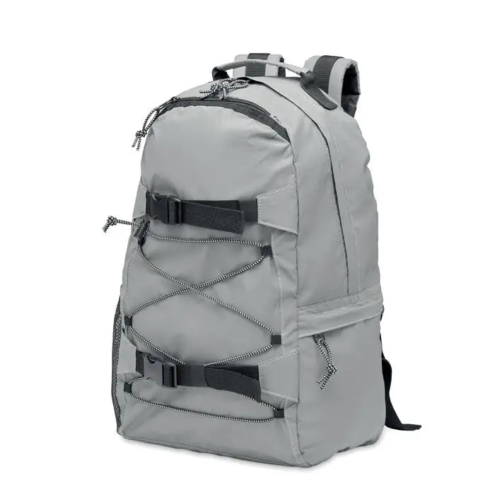 Rucsac inalt reflectorizant din material 190t gri cu bretele si fermoare negre pentru uz tactic