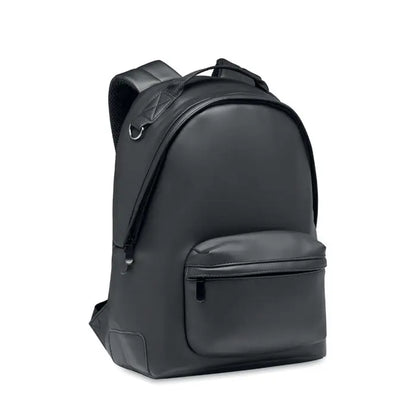 Rucsac moale negru din piele ecologica cu buzunar frontal si bretele captusite pentru laptop de 15 inchi