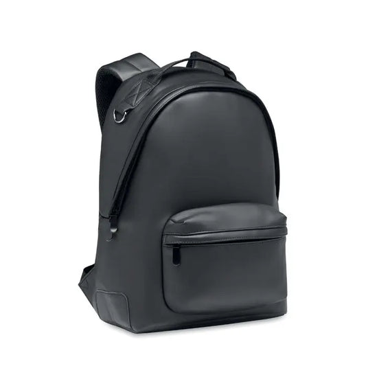 Rucsac moale negru din piele ecologica cu buzunar frontal si bretele captusite pentru laptop de 15 inchi