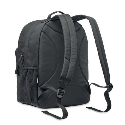 Rucsac pentru laptop 300d rpet negru din nylon cu bretele captusite si buzunar lateral din plasa