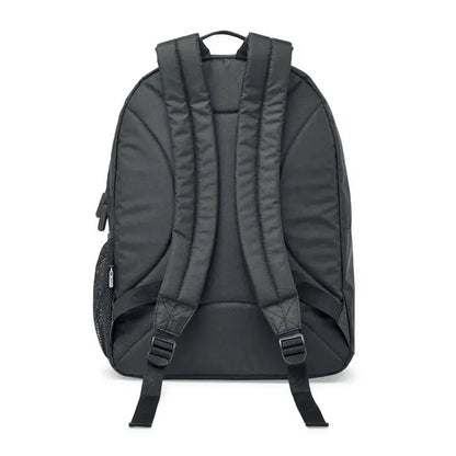 Rucsac pentru laptop 300d rpet negru din nylon cu bretele captusite si buzunar lateral din plasa