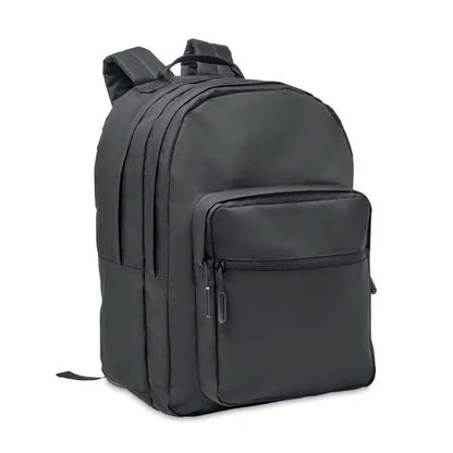 Rucsac pentru laptop 300d rpet negru din nylon cu buzunar frontal cu fermoar si bretele reglabile