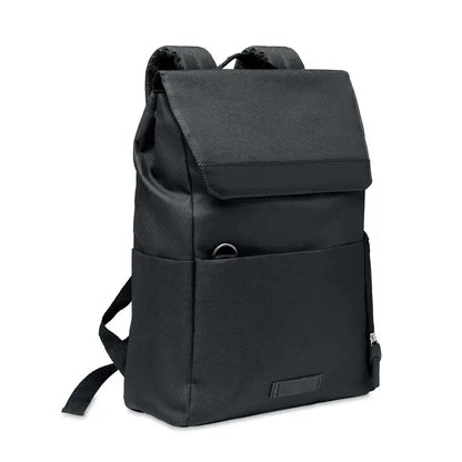 Rucsac pentru laptop negru minimalist din material texturat 600d rpet cu design modern si elegant