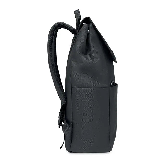Rucsac pentru laptop negru minimalist din material durabil 600d rpet cu design structurat si elegant