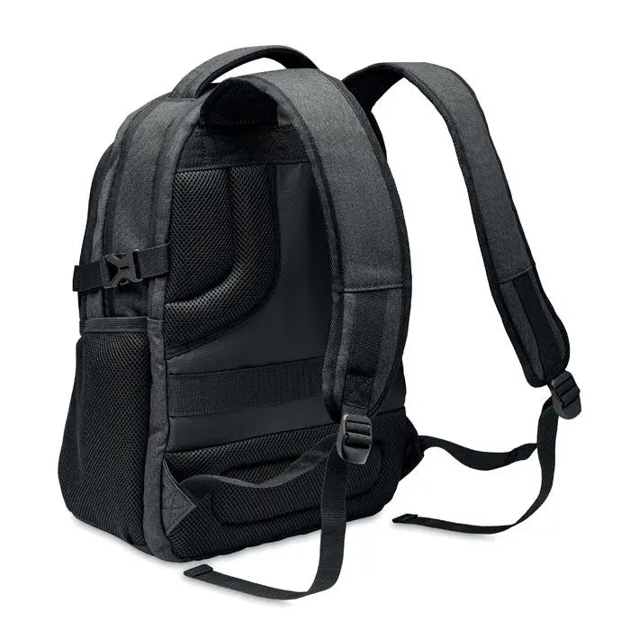 Rucsac pentru laptop 600d rpet negru si gri inchis cu panouri din plasa si bretele reglabile, material rezistent